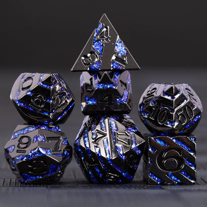 Maywin Inlay Metal Dice Set 7pcs, Luxury DND Dice with Decorative Inlay, Heavy Zinc Alloy RPG Dice for Tabletop Games