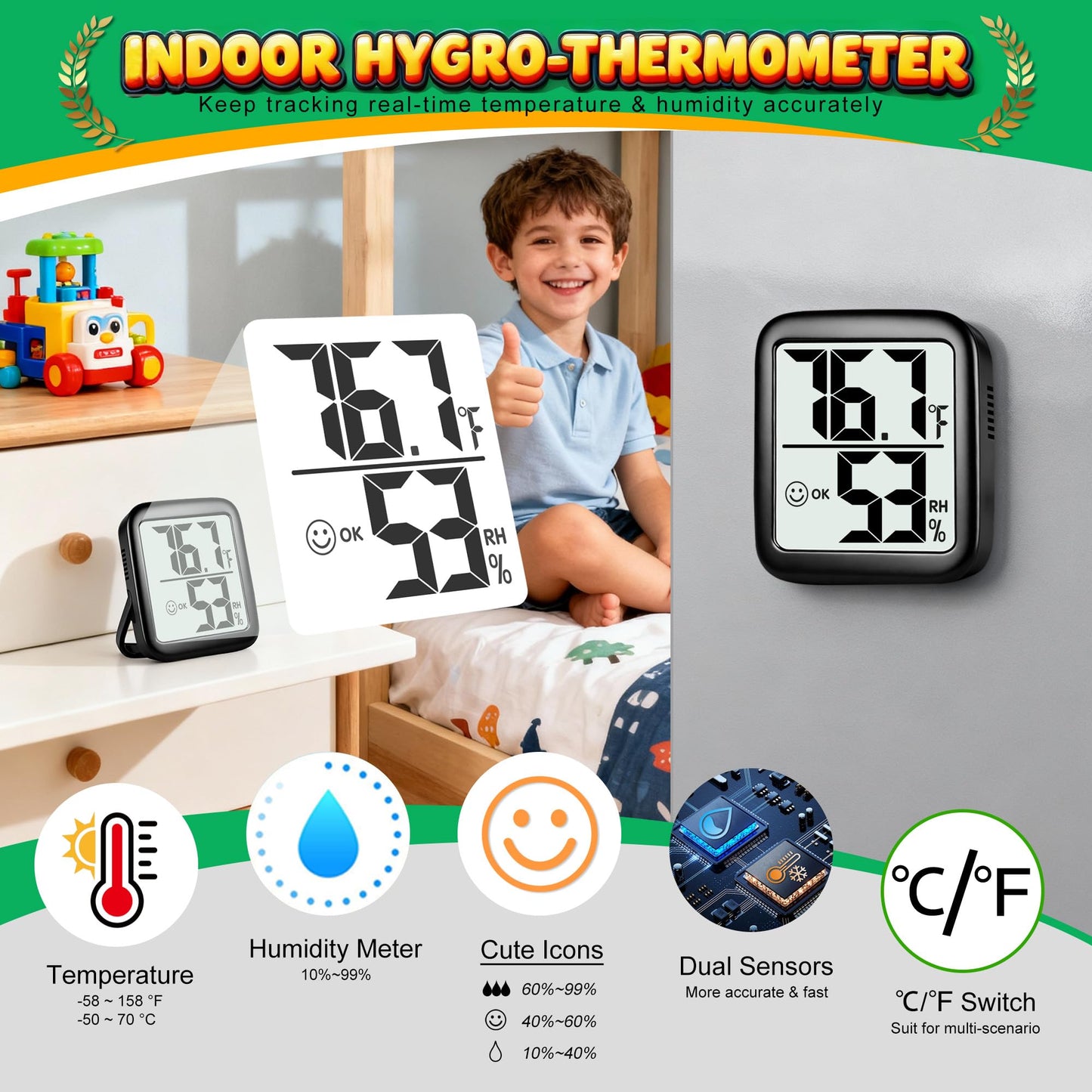 Antonki 2 Pack Room Thermometer Indoor Hygrometer