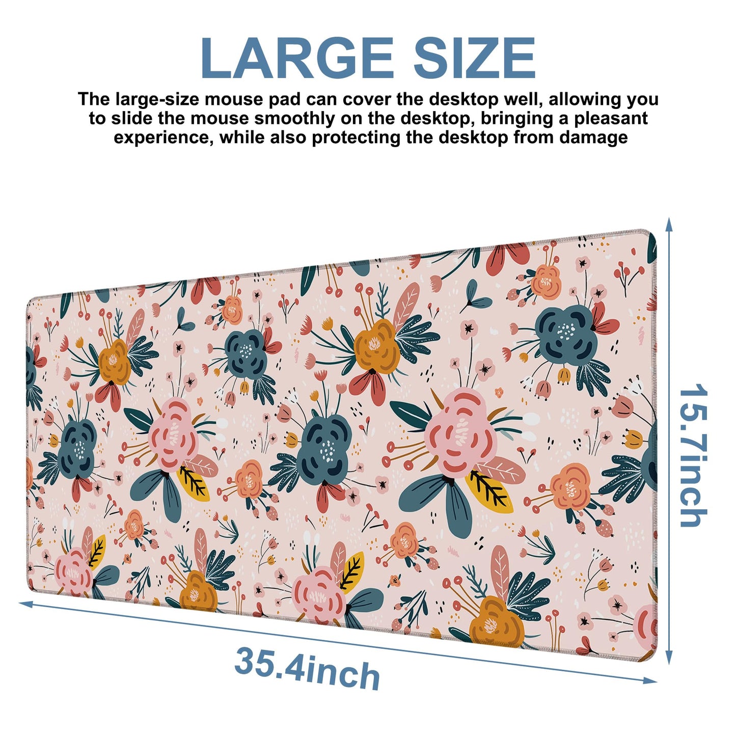 NITAHHHY Gaming Desk Pad Large Extra Length Hand Drawn Floral Mouse Pad Keyboard Laptop Non-Slip Waterproof with Rubber Base Thick Stitched Edge Mouse Mat for Office Home 35.4 x 15.7 Inches