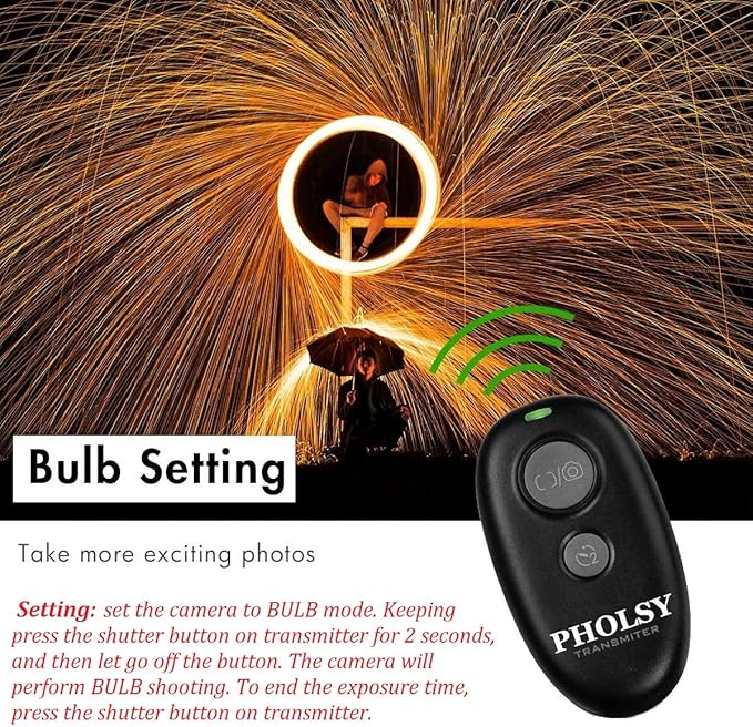 PHOLSY Wireless Shutter Release Camera Remote Control for Fujifilm GFX50S, XPro2, X-H1, X-T2, X-T1, X-T10, X-T20, X-T100, X-E2S, X-E2, X-M1, X-A3, X-A2, X-A1, X-A10, X100F, X100T, X70, X30, XQ2, XQ1