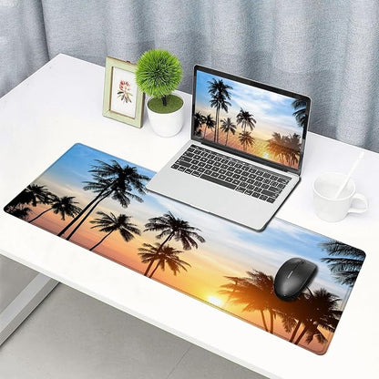 Large Gaming Mouse Pad with Stitched Edges, Extended Desk Mousepad with Superior Micro-Weave Cloth, Non-Slip Base, Water Resist Keyboard Pad for Gamer, Office & Home, 31.5 x 11.8 in,Tropics