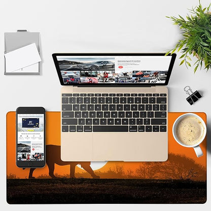 Large Mouse Pad Lion Silhouette Gaming Desk Pad Computer Keyboard Non-Slip Waterproof Mouse Mat with Rubber Base and Stitched Edges Entertainment Office Writing Desk Mat 35.4 x 15.7 Inches
