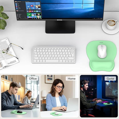 TECKNET Gel Mouse Pad with Wrist Rest, Ergonomic Office Mousepad with Wrist Support - Non-Slip & Smooth Surface Comfortable Desk Accessories Mat for Office, Gaming and Study - Green