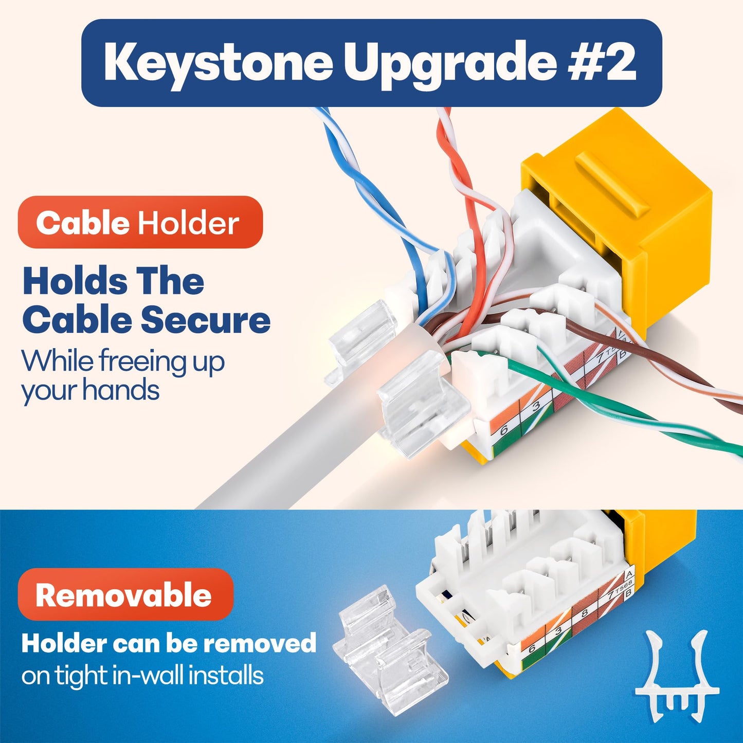 Everest 45 Degree RJ45 Cat6 Keystone Jacks Slim Profile 20-Pack Yellow