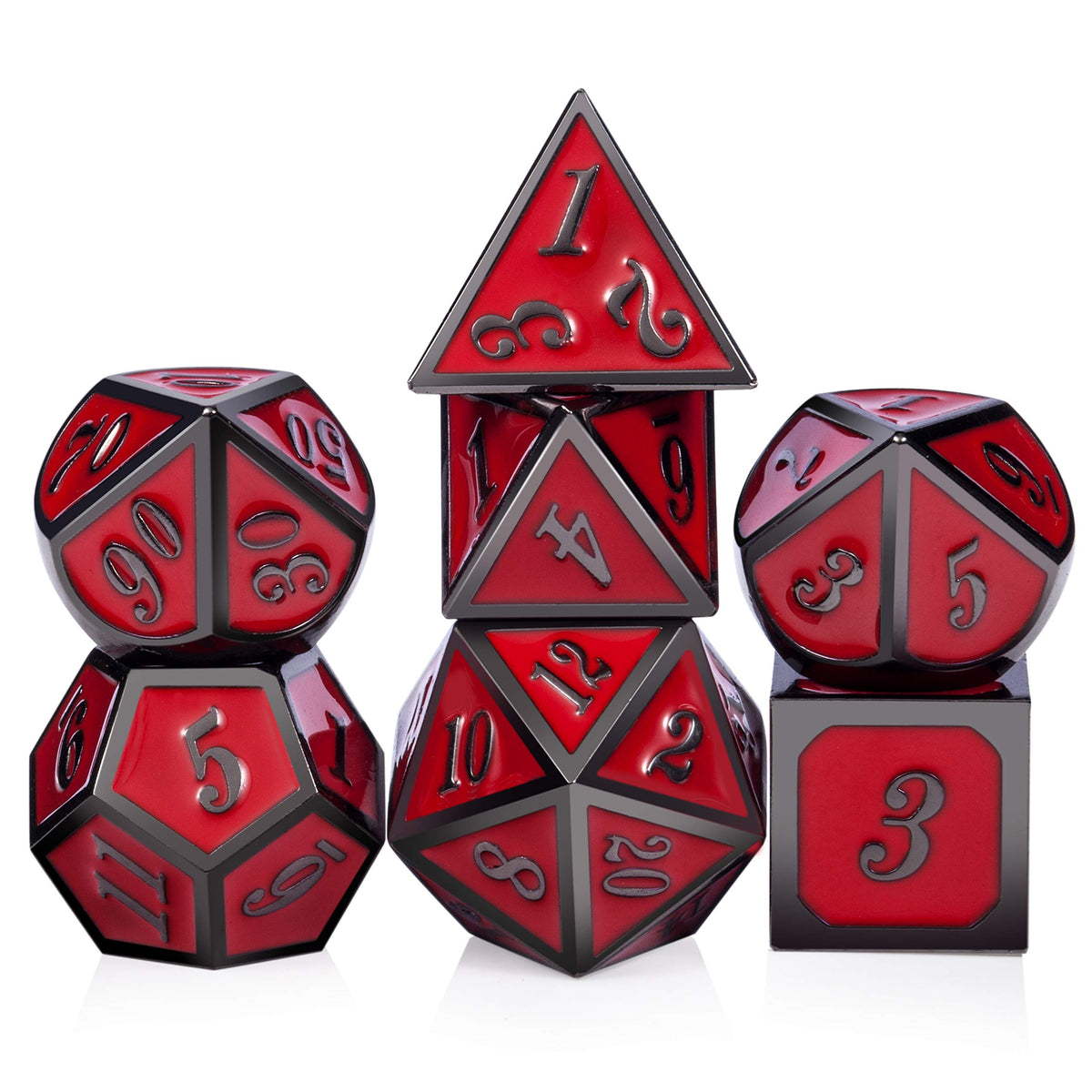 DNDND Metal Dice Set D&D, 7 die Metallic Polyhedral Dice Set with Gift Metal Box and Gold Number for DND Dungeons and Dragons Role Playing Games (Black and Gold)