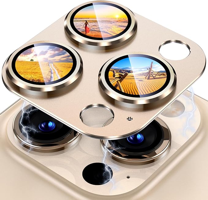 Uyiton Compatible with iPhone 15 Pro/iPhone 15 Pro Max Camera Lens Protector, [Not Easy to Break][Strong Adsorption][Case-Friendly] Metal Tempered Glass Rear Camera Screen Cover - Natural Titanium