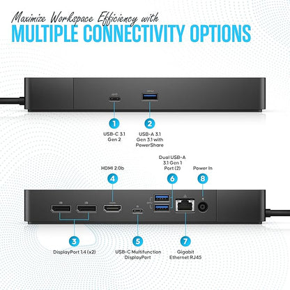 WD19DCS Dell Docking Station USB C - Dual Monitor Docking Station with 240W, HDMI Cable, DisplayPort Cable & Microfiber Cleaning Cloth - Performance Dock Station (Renewed)