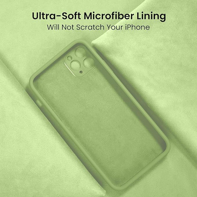 FireNova Designed for iPhone 13 Pro Max Case, Silicone [Camera Protection] Phone Case with [2 Screen Protectors], Soft Anti-Scratch Microfiber Lining Inside, 6.7 inch, Tea Green