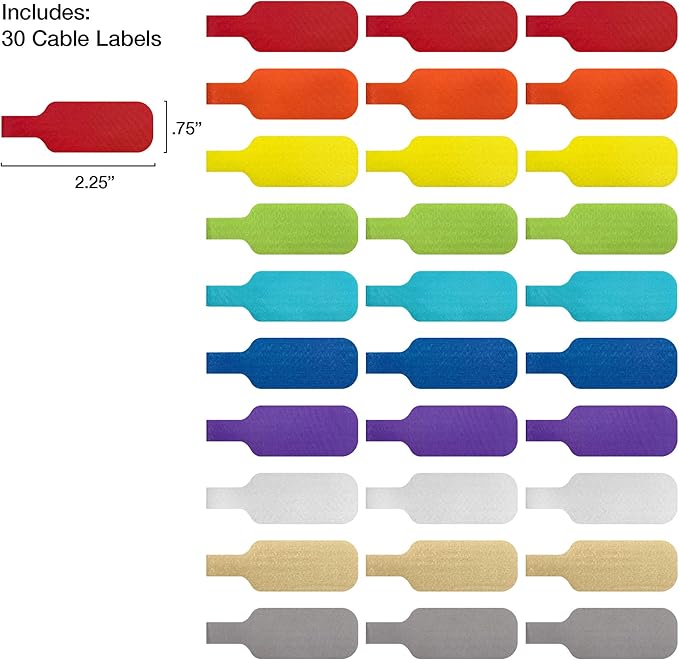Wrap-It Storage - Cable Labels, Medium, Multi-Color (30-Pack) Write On Cord Tags for Wire Management and Identification