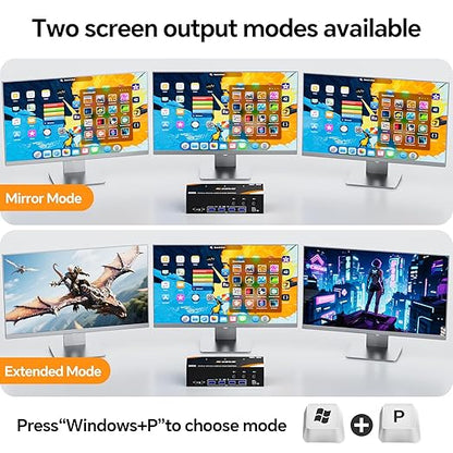USB 3.0 KVM Switch 3 Monitors 3 Computers Displayport HDMI, Triple Monitor KVM Switch 8K@60Hz 4K@144Hz for 3 Computers Share Mouse Keyboard, Wired Remote and Power Adapter