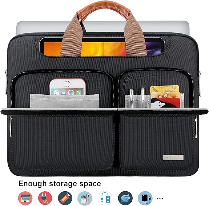 Lacdo 360° Protective Laptop Shoulder Bag for 15 inch New MacBook Air M4 A3241 2025, M3 A3114, M2 A2941 2024-2023, 15 inch MacBook Pro A1990 A1707, Dell XPS 15 Plus 2022-2020 Computer Case Bag, Black