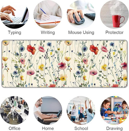 Wild Flowers Large Mouse Pad,Gaming Keyboard Desk Pad,Extended Mouse Mat Non-Slip Rubber Base with Stitched Edges for Office Game Home XL 31.5"x11.8"