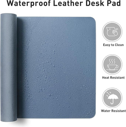 Aothia Leather Desk Pad Protector, Large Mouse Pad, Office Desk Mat, Non-Slip PU Leather Desk Blotter, Laptop Desk Pad, Waterproof Desk Writing Pad for Office and Home (Denim Blue, 23.6" x 13.7")