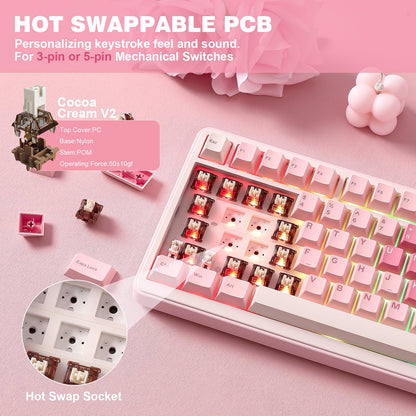 YUNZII B75 PRO 75% Wireless Mechanical Keyboard (Pink, Cocoa Cream V2)