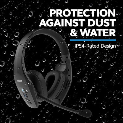 BlueParrott S650-XT Bluetooth Wireless Headphones 96% Noise Canceling Over Head Trucker Headset with Mic, 2-in-1 Convertible Stereo to Mono with ANC, IP54-Rated Protection, 36 hrs. Talk Time, Black