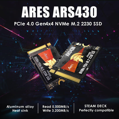 DATO M.2 2230 SSD 1TB, PCIe Gen 4x4 NVMe Internal Solid State Drive with Aluminum Heatsink, Compatible with Steam Deck, ROG Ally, Surface Pro, Mini PCs, Ultrabook, Up to 5000/3200 MB/s - ARES ARS430