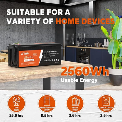 LiTime 12V 200Ah Plus Lithium LiFePO4 Battery, Built-in 200A BMS, 4000+ Deep Cycles, Max 2560W Power Output, FCC&UL Certificates, 10-Year Lifetime, Perfect for RV, Solar, Off-Grid, etc. (2 Packs)