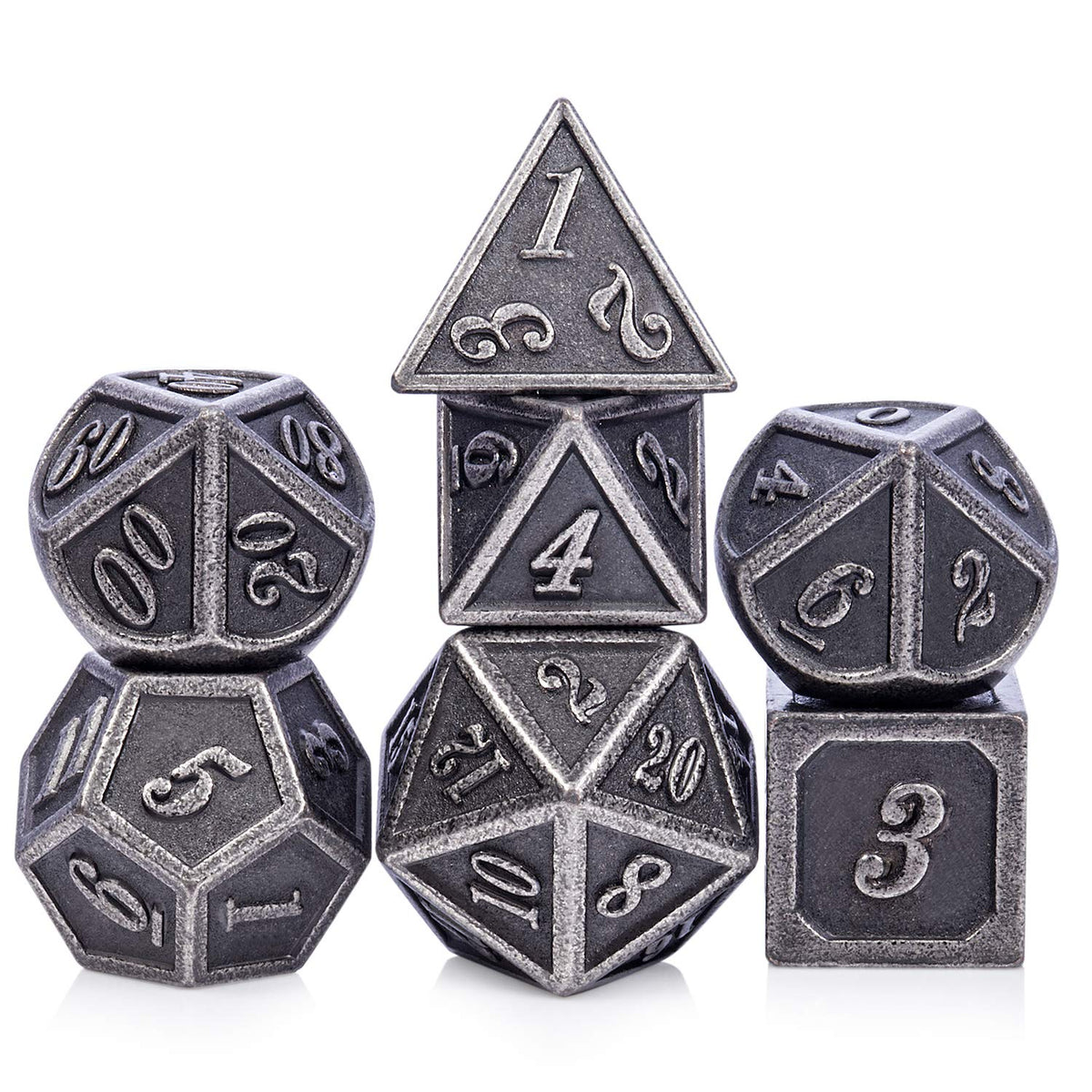 DNDND Metal Dice Set D&D, 7 die Metallic Polyhedral Dice Set with Gift Metal Box and Gold Number for DND Dungeons and Dragons Role Playing Games (Black and Gold)
