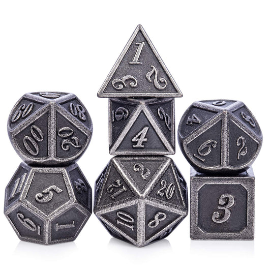 DNDND Metal Dice Set D&D, 7 die Metallic Polyhedral Dice Set with Gift Metal Box and Gold Number for DND Dungeons and Dragons Role Playing Games (Black and Gold)