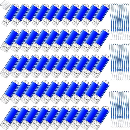 Hoteam 50 Pack USB 2.0 Flash Drives Bulk Blue Portable Thumb Drive with Hat USB Sticks Bulk with 50 Pcs Lanyards for Data Storage File Sharing Commercial Gift(256MB)