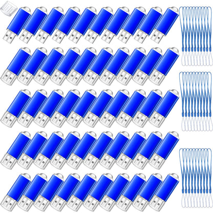 Hoteam 50 Pack USB 2.0 Flash Drives Bulk Blue Portable Thumb Drive with Hat USB Sticks Bulk with 50 Pcs Lanyards for Data Storage File Sharing Commercial Gift(256MB)