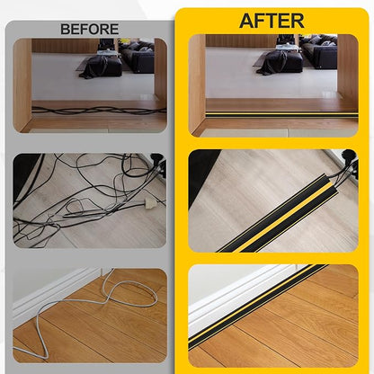 Floor Cord Cover 4.1Ft Heavy Duty PVC Floor Cable Protector Electric Cord Hider Cable Management Floor Strip Extension Cord Covers Cable Raceway for Wires on Floor Inner Channel 1.36" W x 0.43" H