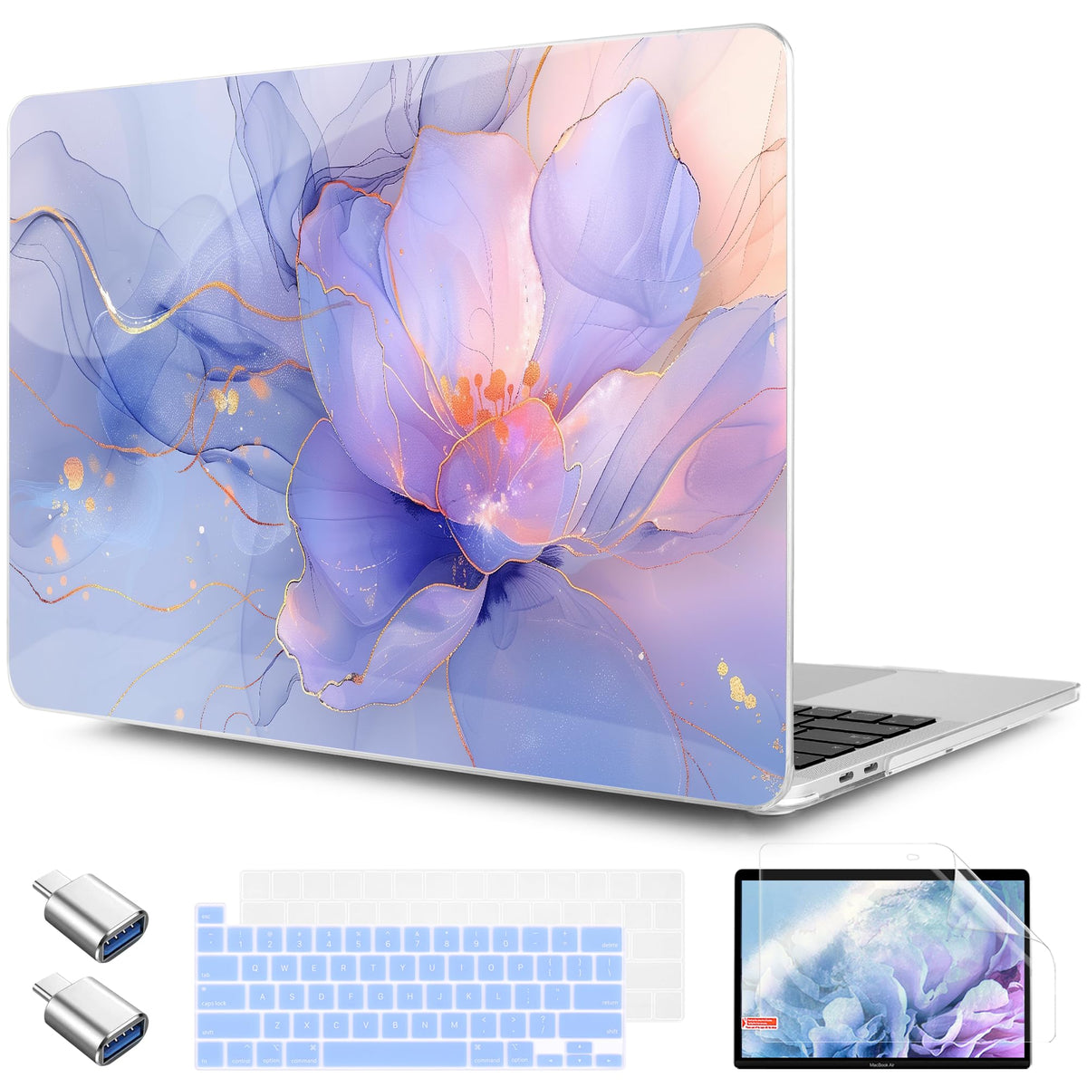 TWOLSKOO Compatible with MacBook Pro 13 inch Case 2023-2016 A2338 M2/M1 A2251 A2289 A2159 A1989 A1706, Plastic Hard Shell Cover & Keyboard Skin & Screen Protector, Colorful Hydrangea