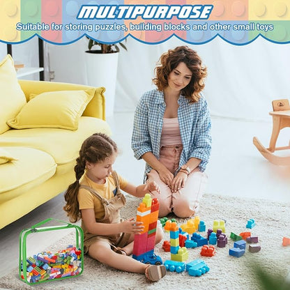 Sanwuta 6 Packs Toy Storage Bags, PVC Organizing Case Bags with Zipper, Waterproof Toy Container for Board Games, Building Blocks, Puzzles, Small Toys and Kids Books(Large,Simple Colors)