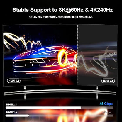 8K Fiber Optic HDMI Cable 100 FT, 8K@60Hz 4K@240Hz, Thin Extra Long HDMI Cable 48Gbps Ultra High Speed, Dynamic HDR, eARC, HDCP 2.2&2.3, 3D, Compatible for PS4/5/Xbox/TV/Laptop/Monitor
