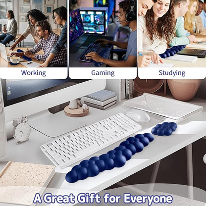 Cloud Wrist Rest for Keyboard and Mouse, Memory Foam PU Leather Keyboard Wrist Rest with Ergonomic Support, Non-Slip Base, Cute Arm Rest Pad & Palm Cushion, Office Desk Accessory, Dark Blue