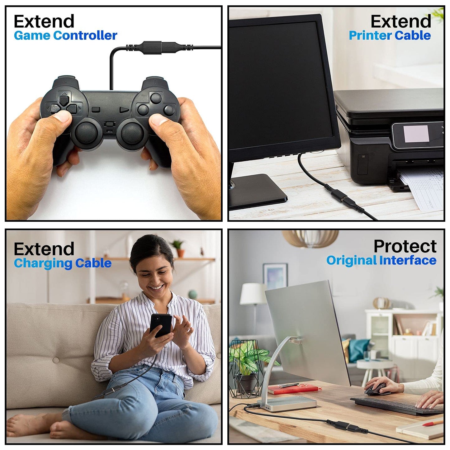 3 Pack USB 3.0 Extension Cable 4 Feet, USB A Male to Female Extender Cord, 5Gbps Data Transfer for Webcam, Printer, Keyboard, Mouse, Flash Drive, Hard Drive, Controller, Black Cable with 5 Cable Ties