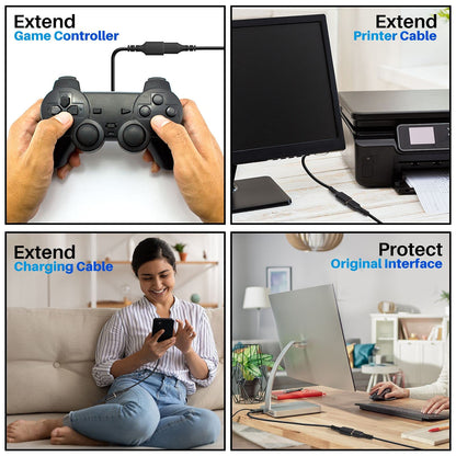 3 Pack USB 3.0 Extension Cable 4 Feet, USB A Male to Female Extender Cord, 5Gbps Data Transfer for Webcam, Printer, Keyboard, Mouse, Flash Drive, Hard Drive, Controller, Black Cable with 5 Cable Ties