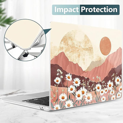 TWOLSKOO Compatible with M4 MacBook Air 13.6 inch Case 2025-2022 Release M4 A3240 M3 A3113 M2 A2681, Plastic Hard Shell & Keyboard Cover & Type C Adapter & Screen Protector, Mountains & Daisies