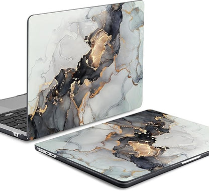 Batianda Premium Case for New MacBook Air 15 inch 2025 M4 2024 2023 with M3 M2 Chip Model A3114 A2941, Designed Protective Plastic Hardshell & Keyboard Cover & Screen Protector, Gold Fluid Art