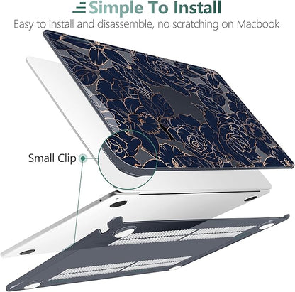 TWOLSKOO for M4 MacBook Air 13.6 inch Case 2025-2022 Release M4 A3240 M3 A3113 M2 A2681, Plastic Hard Shell & Screen Protector & Keyboard Cover & Trackpad Film, Elegant Roses