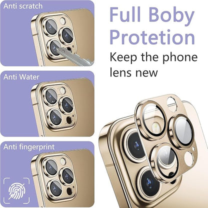 2 Pack Camera Lens Protector for iPhone 14 Pro/iPhone 14 Pro Max,[Not Easy to Breakn ] AR Tempered Glass Strong Adsorption Metal Camera Cover Screen- Gold