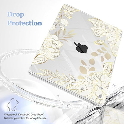 Case for MacBook Air 15 Inch 2025 2024 2023 Release M4 A3241 M3 A3114 M2 A2941, Hard Shell with Screen Protector & Keyboard Cover, Compatible with Touch ID - Gold Rose Flowers