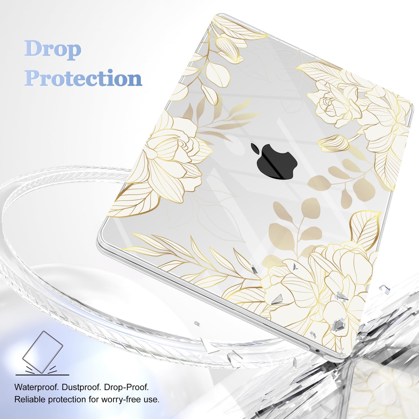 Lepeoac Case for 2026/2025/2024/2023 MacBook Air 15-inch Laptop Release M5 A3448 /M4 A3241 /M3 A3114 /M2 A2941, Stylish Protective Hard Shell Cover for MacBook Air 15.3 inch - Gold Rose Flowers