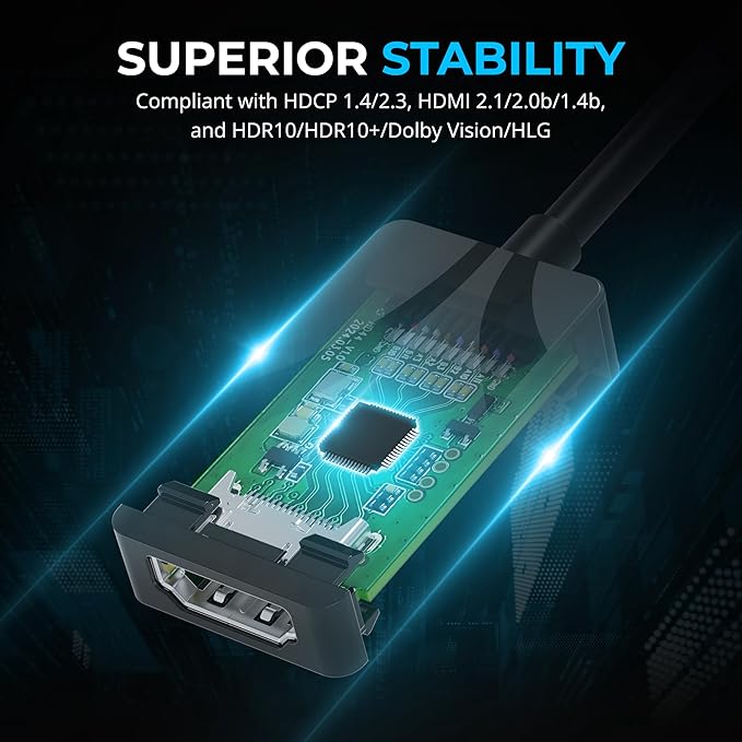 SABRENT 8K USB Type-C to HDMI Adapter - 8K@30Hz & 4K@120Hz, HDR10/Dolby Vision, VRR & FreeSync, Compatible with Laptops, Tablets, Smartphones, Portable Gaming Systems, Aluminum Design (DA-CH8K)
