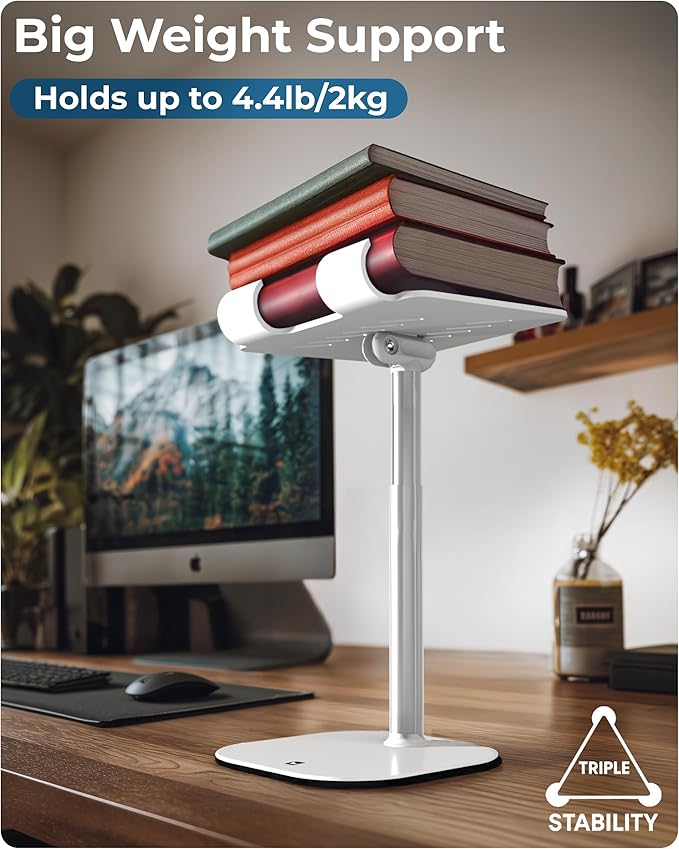 COOPER TabHolder, 7-10" Height Adjustable Tablet Stand, Premium iPad Stand for Desk, 270° Tilt Portable Monitor Holder for 15.6-17" Displays, for All iPad, Kindle, Surface, Samsung Tablets (White)
