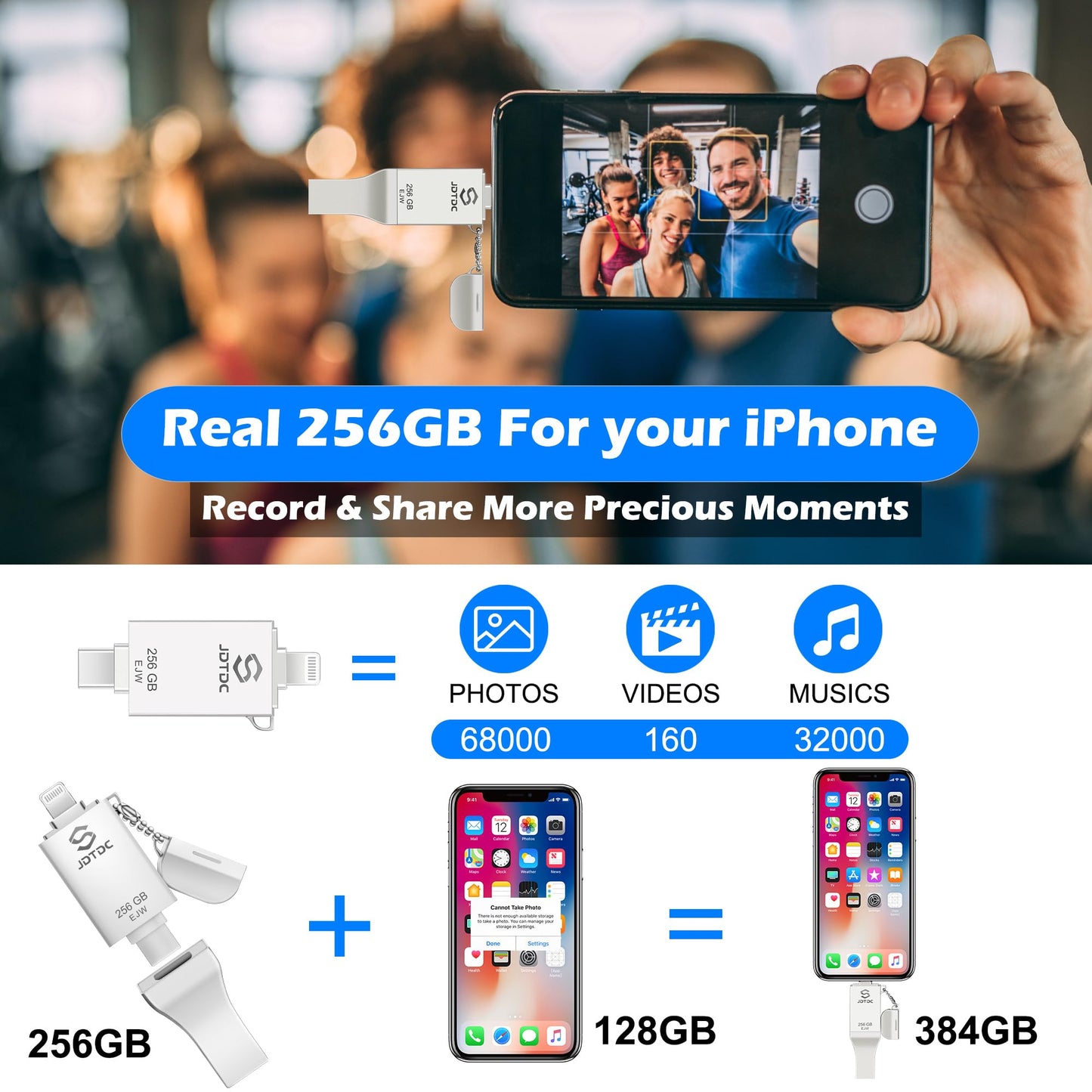 Genuine 256GB Apple MFi Certified Photo Stick for iPhone 17/16/15/14/13/12