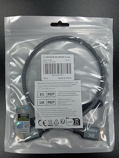 8K HDMI Cable 1ft, 48Gbps High Speed HDMI 2.1 Cable, HDMI Cord 8K@60Hz 4K@120Hz Support for HDR eARC HDCP 2.2&2.3, HDMI Cable 2.1 Compatible with HDTV, Laptop, Monitor, PC
