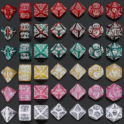 CiaraQ Polyhedral Dice Set, 6 Colors with 6 Decorative Pouches, 7 Pieces per Set, Fantasy RPG Gaming Dice/DND Dice/Role Playing Dice, Christmas Themed