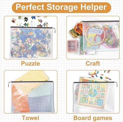 12pcs Mesh Zipper Pouch Puzzle Storage Bags A3 17x12 Inches Large File Bags Black Reusable Zipper Pouches for Organizing, Classroom Board Game Organization