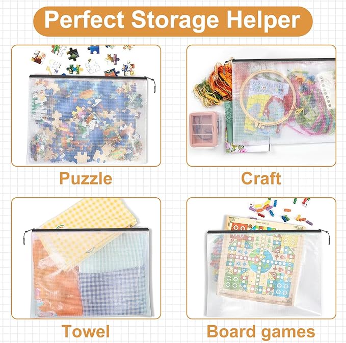 24pcs Mesh Zipper Pouch Puzzle Storage Bags A3 17x12 Inches Large File Bags Black Reusable Zipper Pouches for Organizing, Classroom Board Game Organization