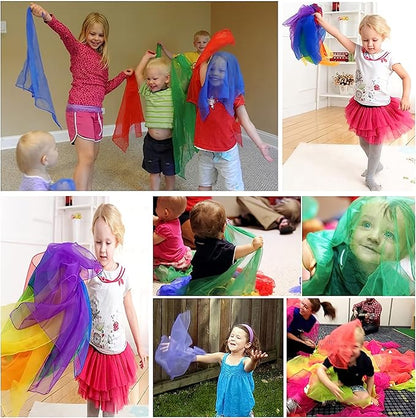 AIVIAI Juggling Scarves for Kids Play 24 Pcs Dance Music Scarfs Colorful Silk Actives Scarves Rhythm Band Scarves for Toddlers Children Movement(6 Colors)