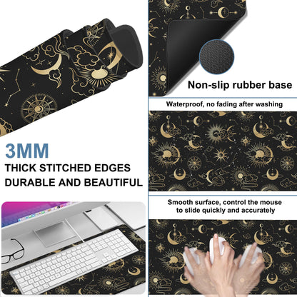 NITAHHHY Gaming Desk Pad Large Extra Length Clouds, Moon and Sun Mouse Pad Keyboard Laptop Non-Slip Waterproof with Rubber Base Thick Stitched Edge Mouse Mat for Office Home 35.4 x 15.7 Inches