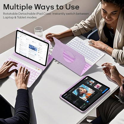 BLUTLOTUS Case for iPad 9th/8th/7th Generation with Keyboard 10.2 Inch,360° Rotatable Magnetic Keyboard Case,Pencil Holder&Grooves Design,7 Color Backlit Detachable Wireless Keyboard(Purple)