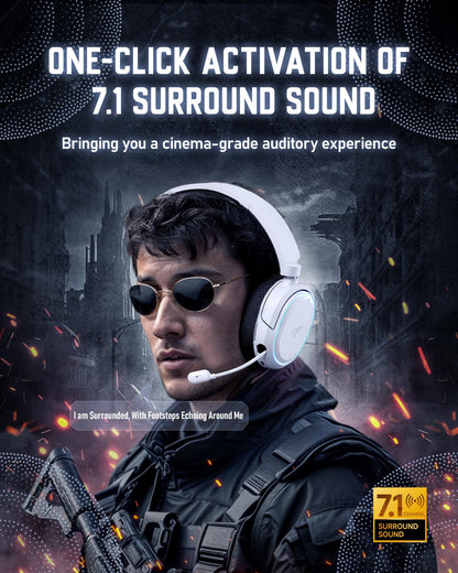 Wireless Gaming Headset, 7.1 Surround Sound, 2.4GHz USB Gaming Headphones with Bluetooth 5.4, 100H Battery, ENC Noise Canceling Mic, RGB Light, Wireless Headset for PC PS5 PS4 Mac Switch (Black-White)