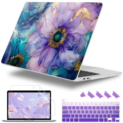 Lepeoac Case for MacBook Pro 13 inch Case M2 2022-2016 A2338 M1 A2251 A2289 A2159 A1989 A1708 A1706, Plastic Hard Shell + Keyboard Cover + Dust Plug, Fluid Art Flowers